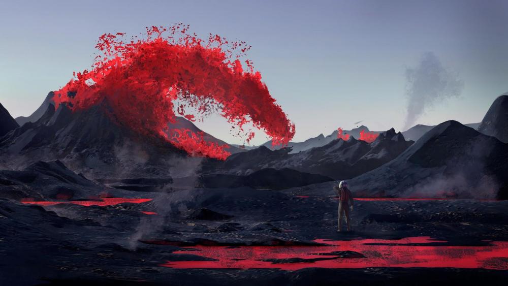 Astronaut and volcanic eruptions wallpaper