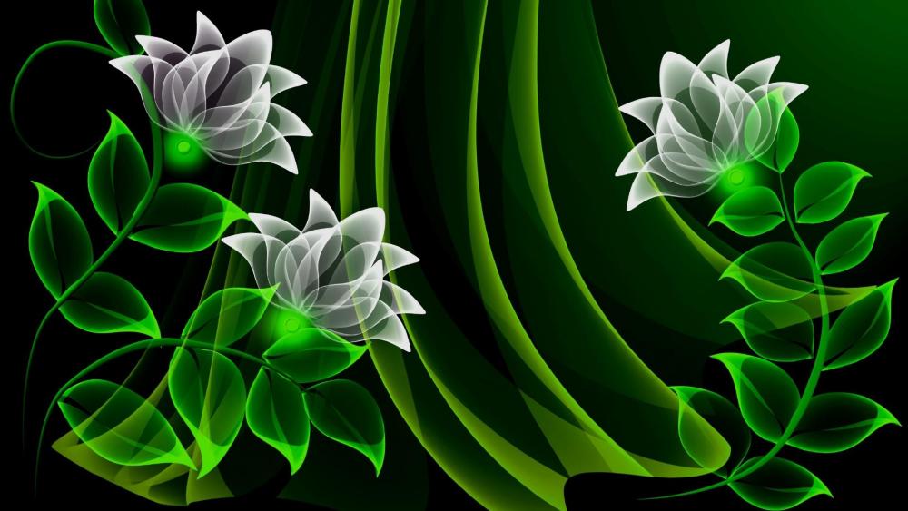 Green neon flowers - Digital Art wallpaper