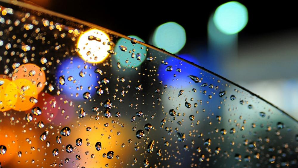 Raindrops with bokeh lights wallpaper