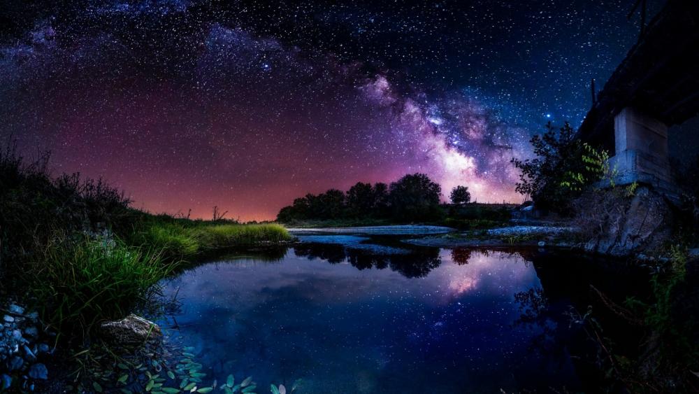 Milky Way above the lake wallpaper