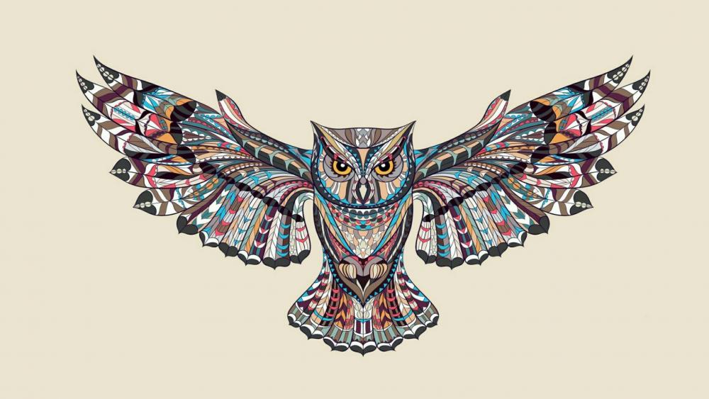 Patterned flying owl drawing illustration wallpaper