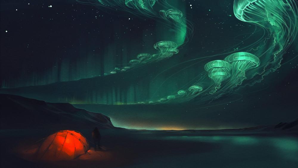 Jellyfish northern lights - Fantasy art wallpaper