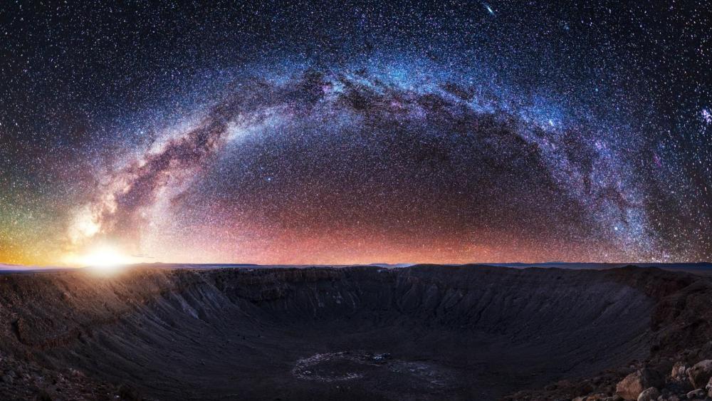 Milky Way over the meteor crater wallpaper