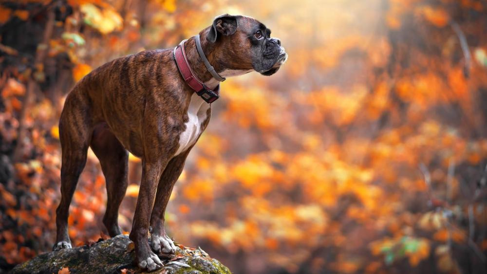 Boxer in autumn forest wallpaper