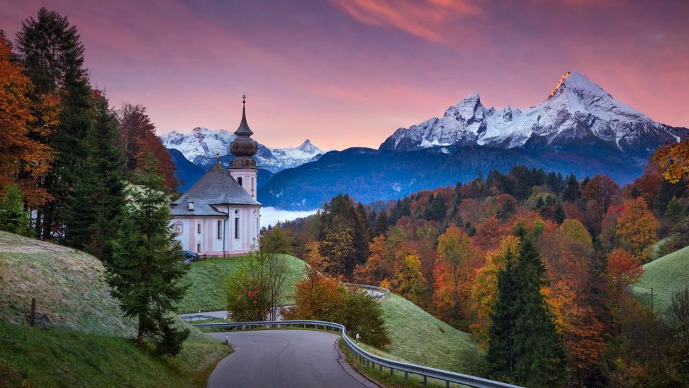 Beautiful autumn forest at the foot of Watzmann - Bavarian Alps wallpaper