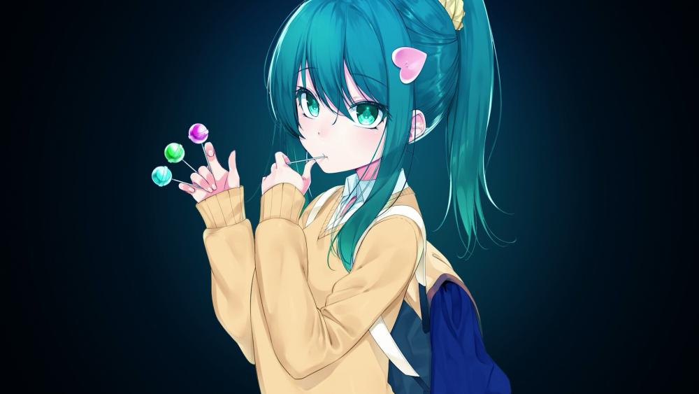 Anime girl with blue hair wallpaper