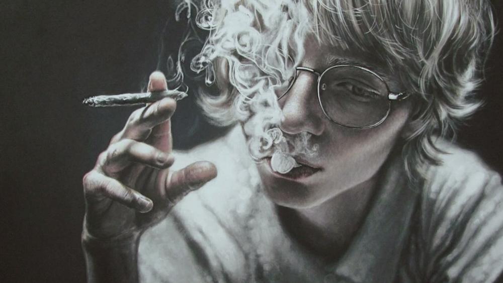 Smoking face portrait - Realistic art wallpaper