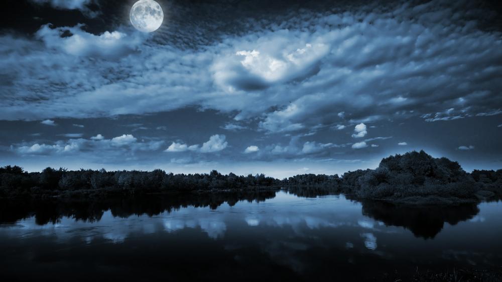 Romantic moonlight over a lake wallpaper
