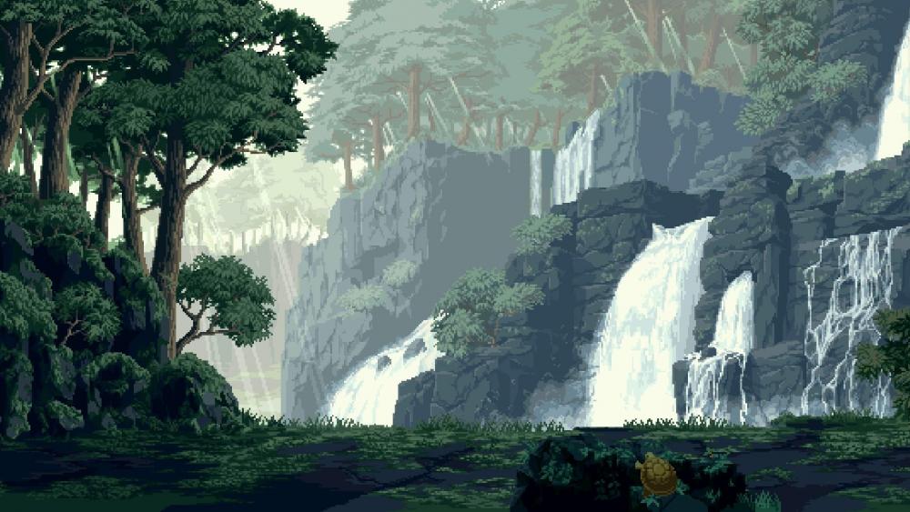 Waterfalls - Pixel art wallpaper