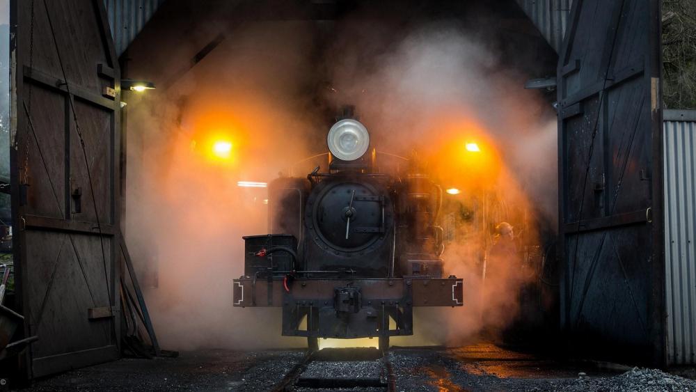 Locomotive in the smoke wallpaper