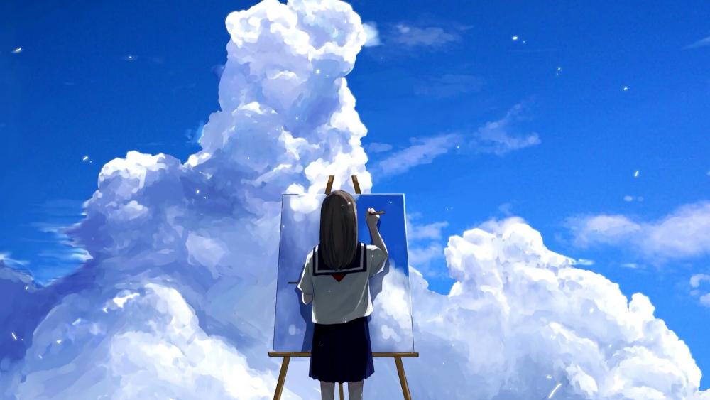 Anime Artist Capturing the Sky's Embrace wallpaper