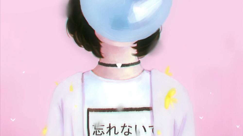 Anime Girl with Pastel Balloon wallpaper