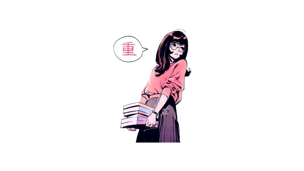 Pensive Anime Girl With Books wallpaper