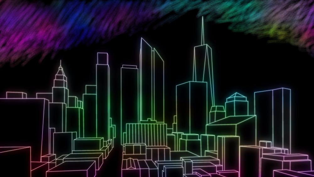 Skyscrapers - Neon digital art wallpaper