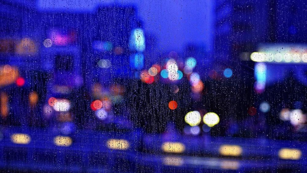 City lights on a rainy day wallpaper