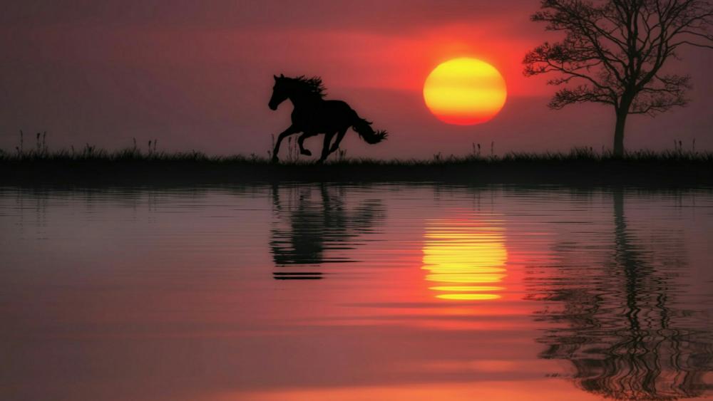 Horse in the sunset wallpaper