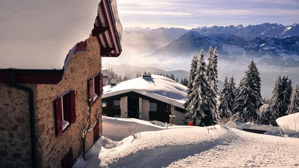 Winter village landscape wallpaper