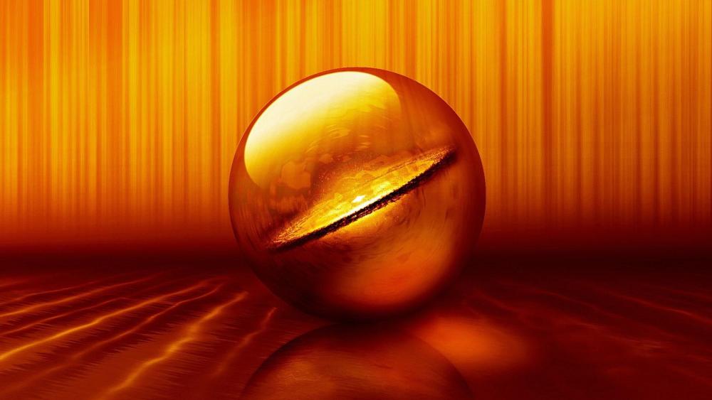 3D orange sphere digital art wallpaper