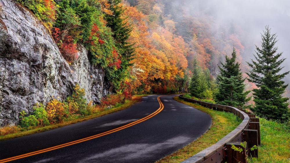 Fall mountain road wallpaper