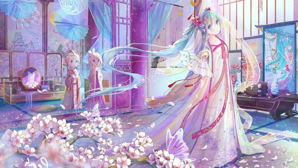 Ethereal Blossom Serenade with Hatsune Miku wallpaper