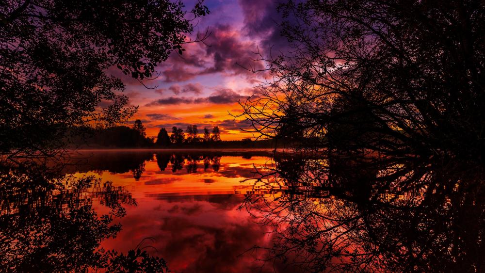 Beautiful sunset image of a fall night wallpaper