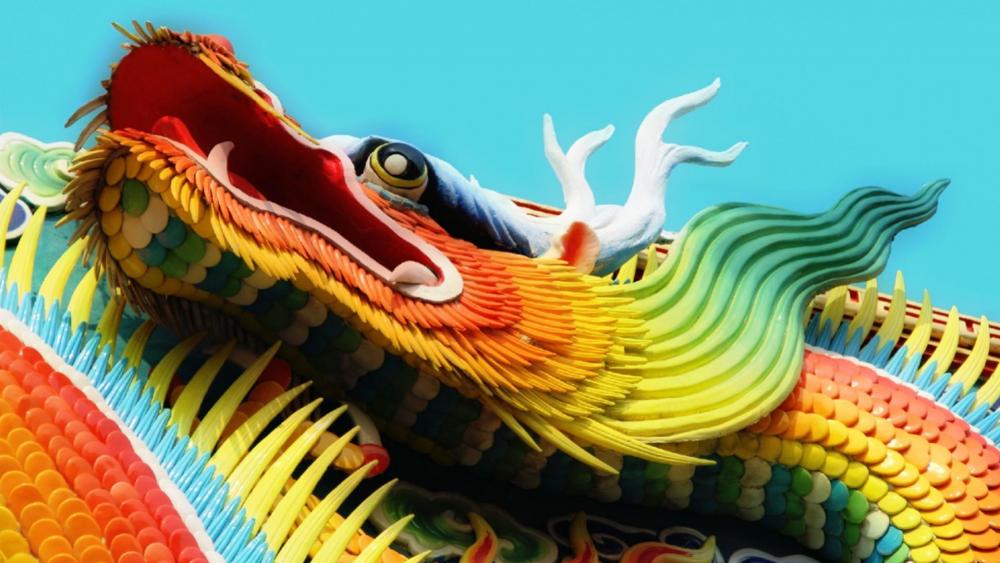 Chinese dragon sculpture in a joss house wallpaper