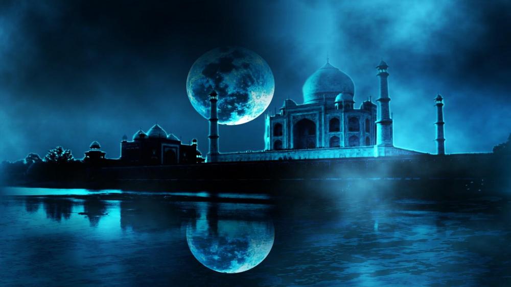 Taj Mahal in the full moon - Fantasy art wallpaper