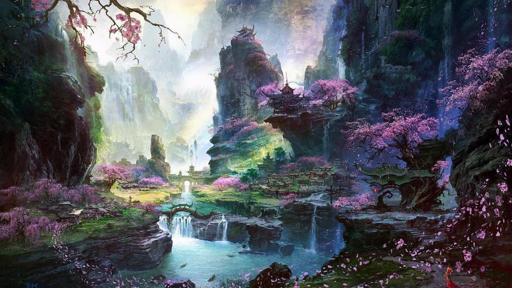 Beautiful valley fantasy art wallpaper