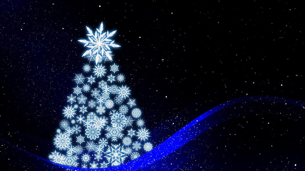 Blue Christmas tree illustration wallpaper