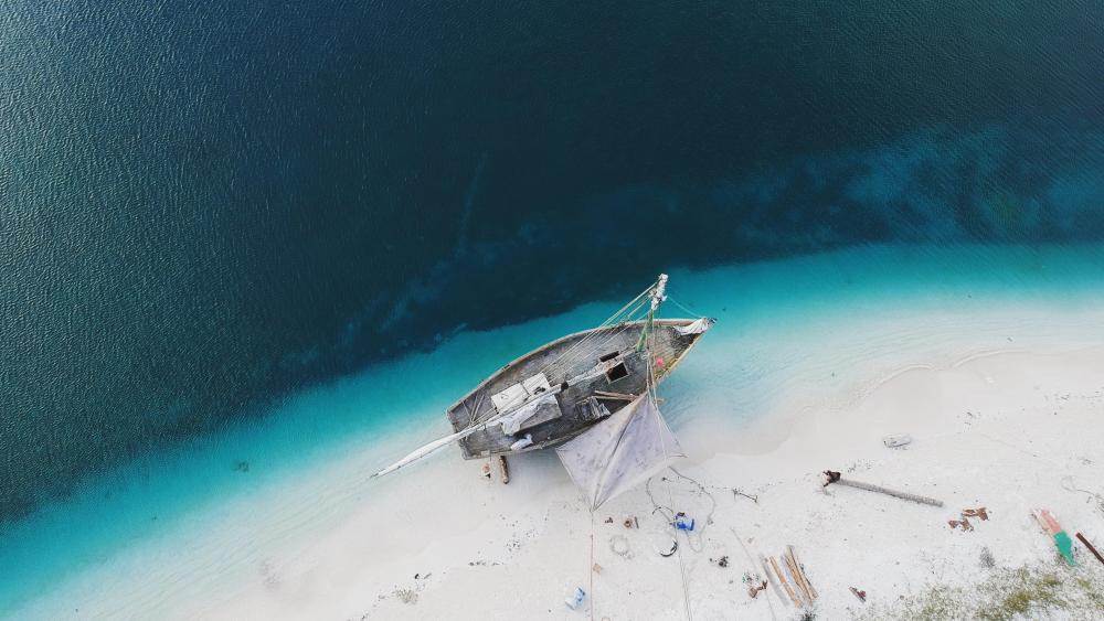 Uninhabited island shipwreck - Aerial photography wallpaper