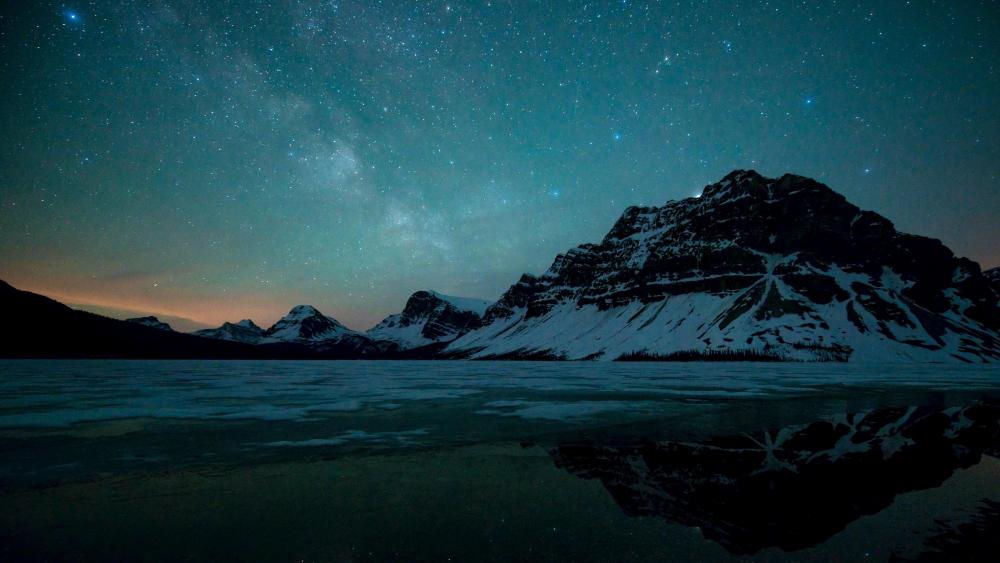 Milky way over Bow Lake wallpaper