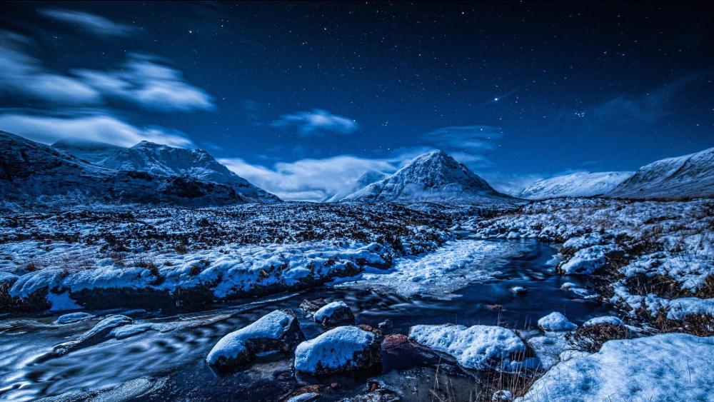 Night winter landscape wallpaper