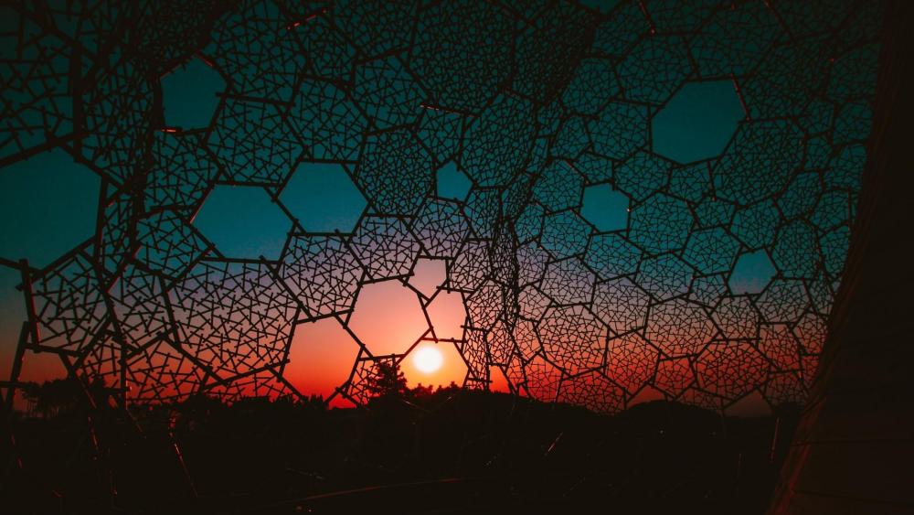 Sunset through a grid wallpaper