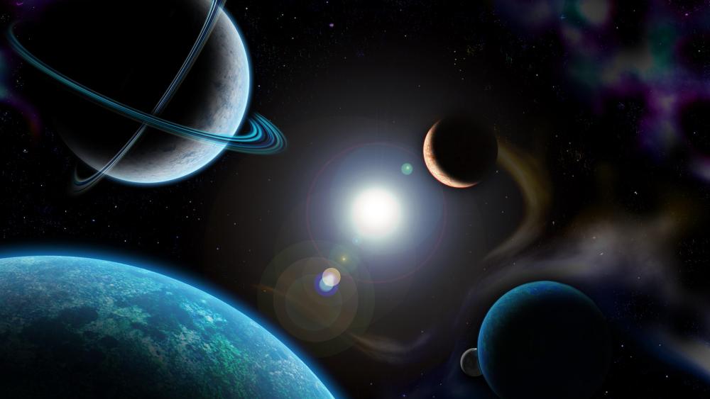Planetary system - Space art wallpaper