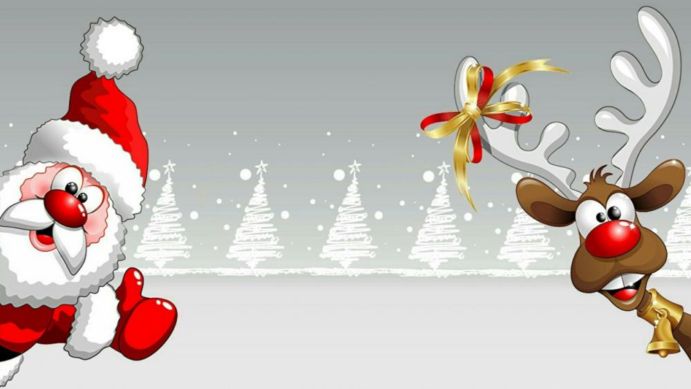 Santa and Reindeer Joyful Holiday Greetings wallpaper
