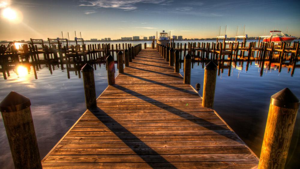 Peacful pier in the sunset wallpaper