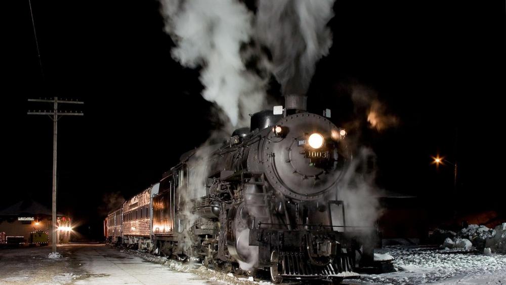 Steam locomotive at night wallpaper