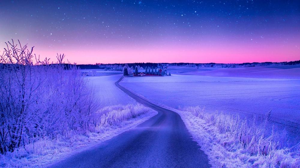 Frozen night road wallpaper