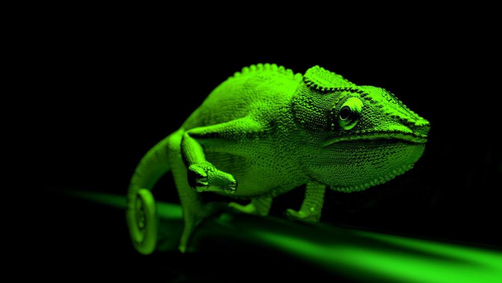 Green chameleon - 3D computer graphics wallpaper