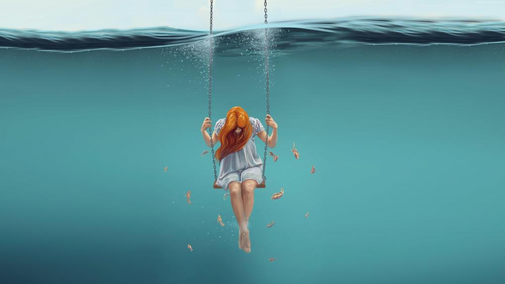 Red-haired girl in the water wallpaper