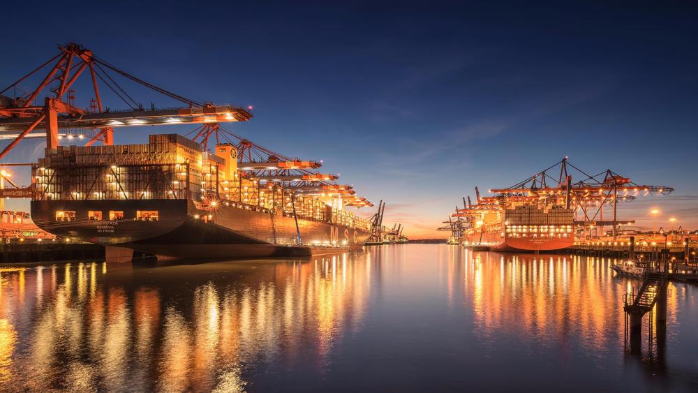 Port of Hamburg at night wallpaper