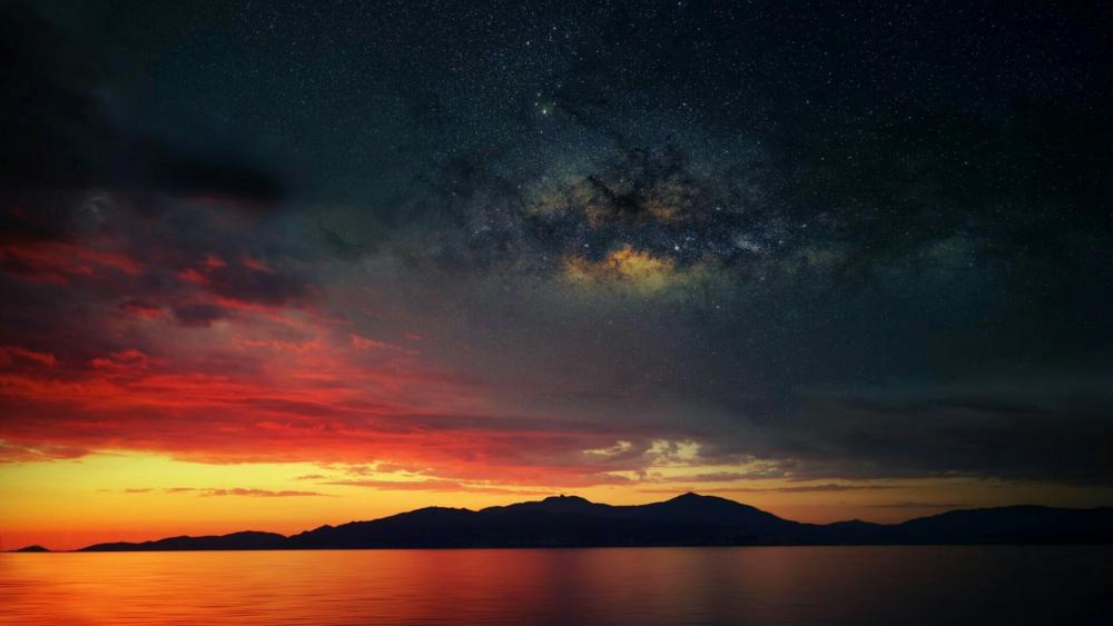 Milky Way and sunset wallpaper