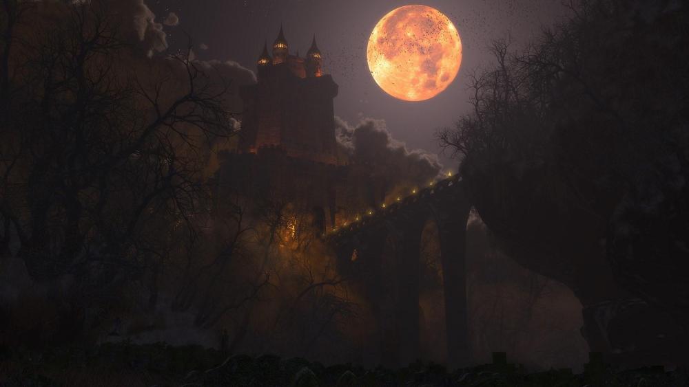 Mystical Midnight over Castle Dracula wallpaper