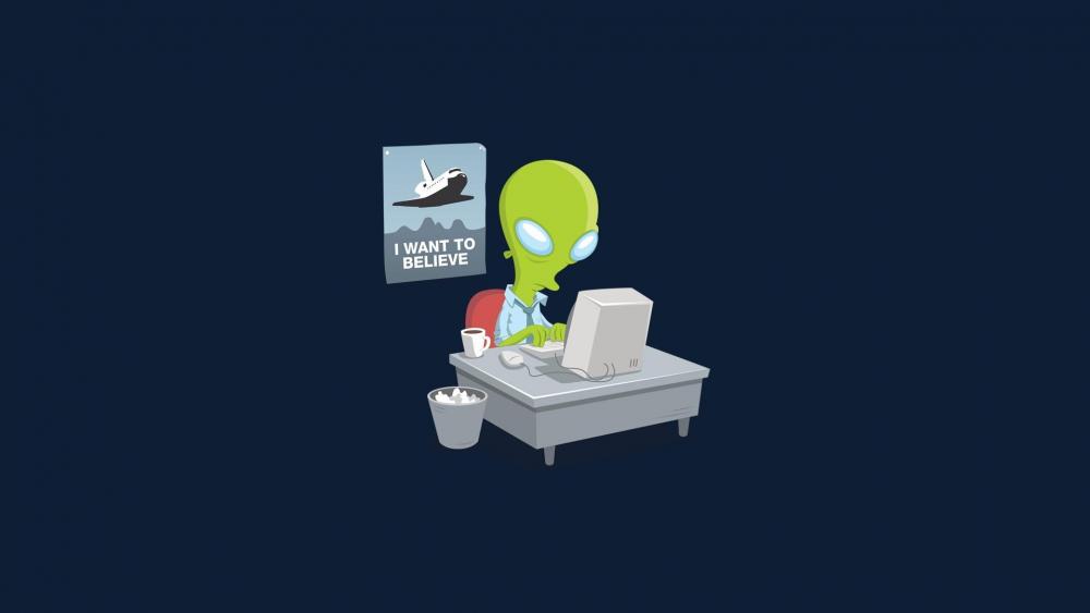 Alien Office Humor Amidst Galactic Workday wallpaper