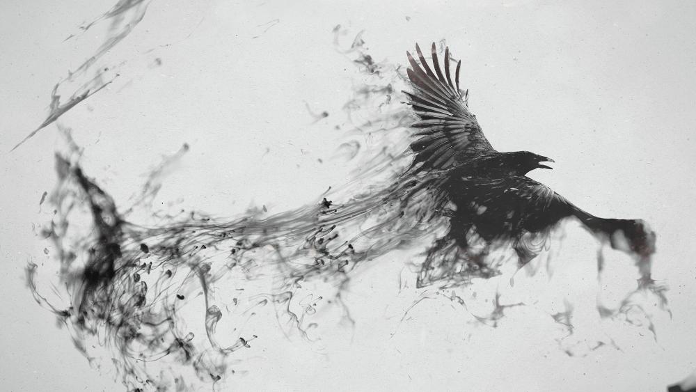 Flying raven artwork wallpaper