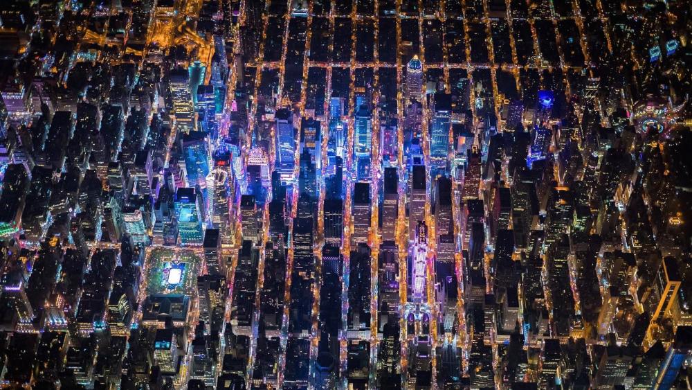 New York aerial view at night wallpaper