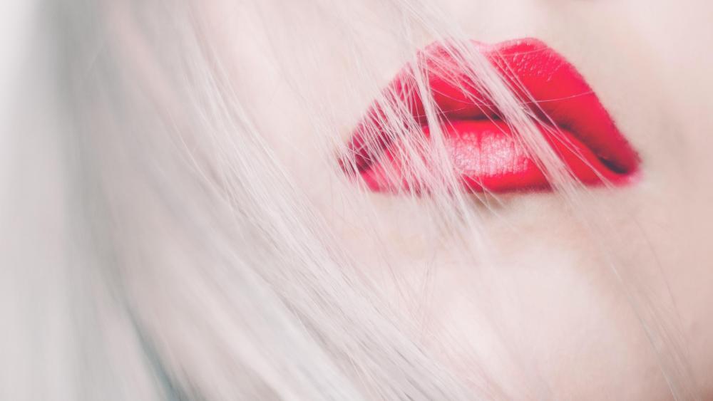 Red lips and white hair wallpaper