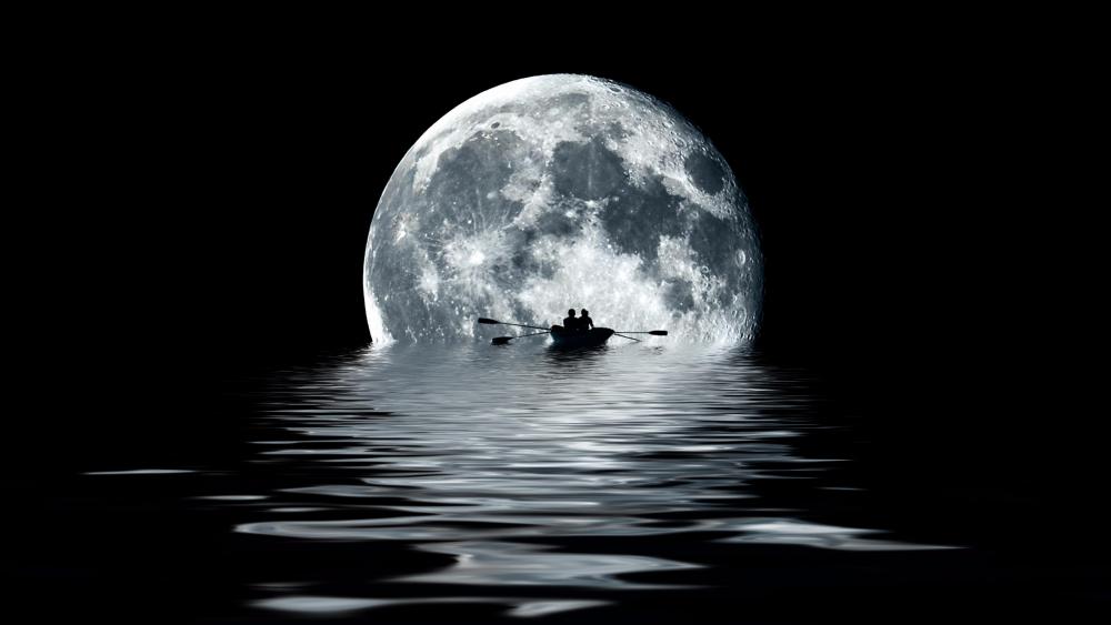 Rowing toward the moon wallpaper