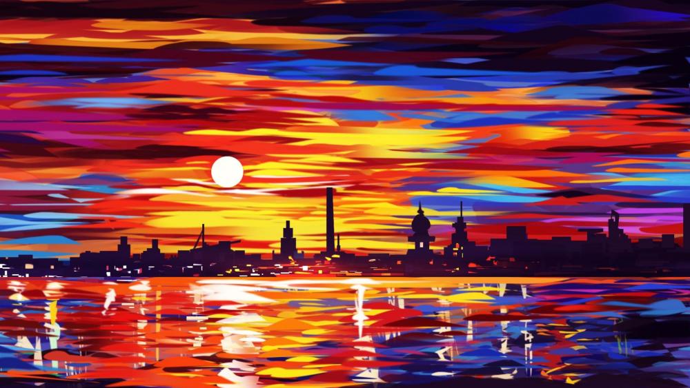 Oil painting city wallpaper