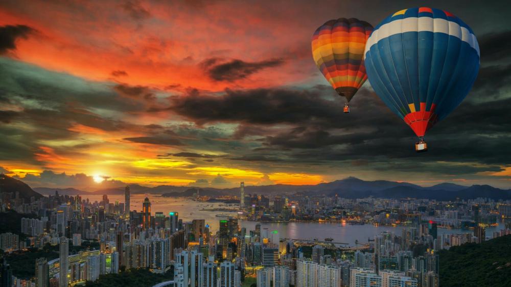 Hong Kong Island hot air ballooning wallpaper